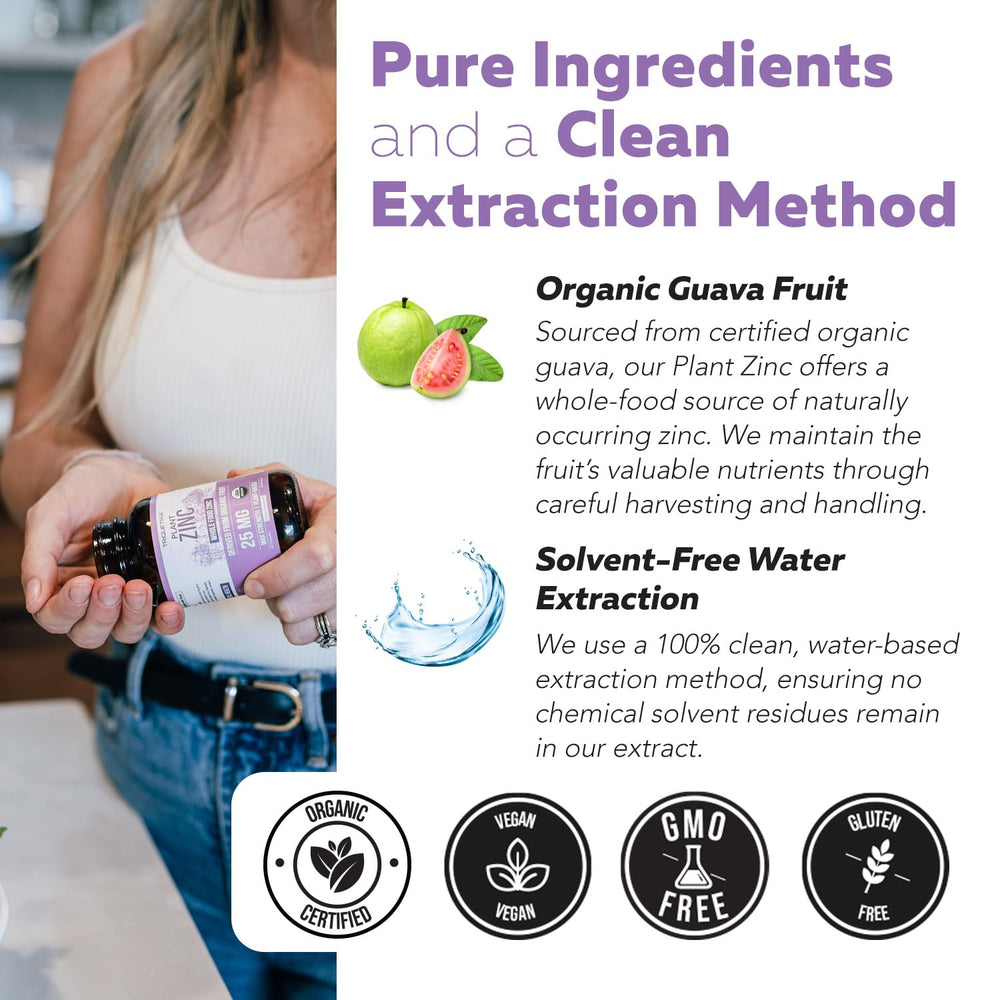 Packaging highlighting vegan, GMO-free, gluten-free, and soy-free zinc