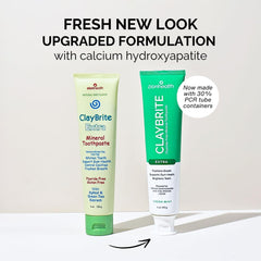 Claybrite toothpaste packaging close-up with branding