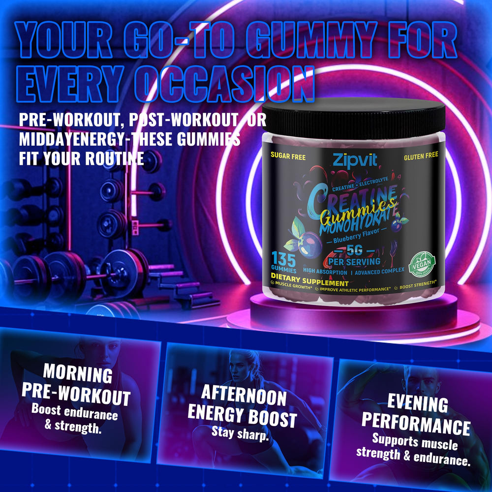 Serving size and usage guidance for Zipvit Creatine Monohydrate Gummies