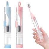 Front view of Zirro Travel Toothbrush foldable in blue and pink