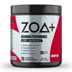 ZOA+ Zero Sugar Pre Workout Powder Cherry Lime tub front