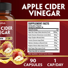 Product label for Zolotus 7 in 1 Apple Cider Vinegar Capsules