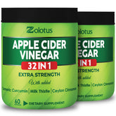Front view of Zolotus Apple Cider Vinegar Capsules 32in1 two-pack with turmeric and cinnamon, 60 capsules