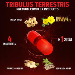 Ashwagandha root, Panax Ginseng and Maca alongside capsules