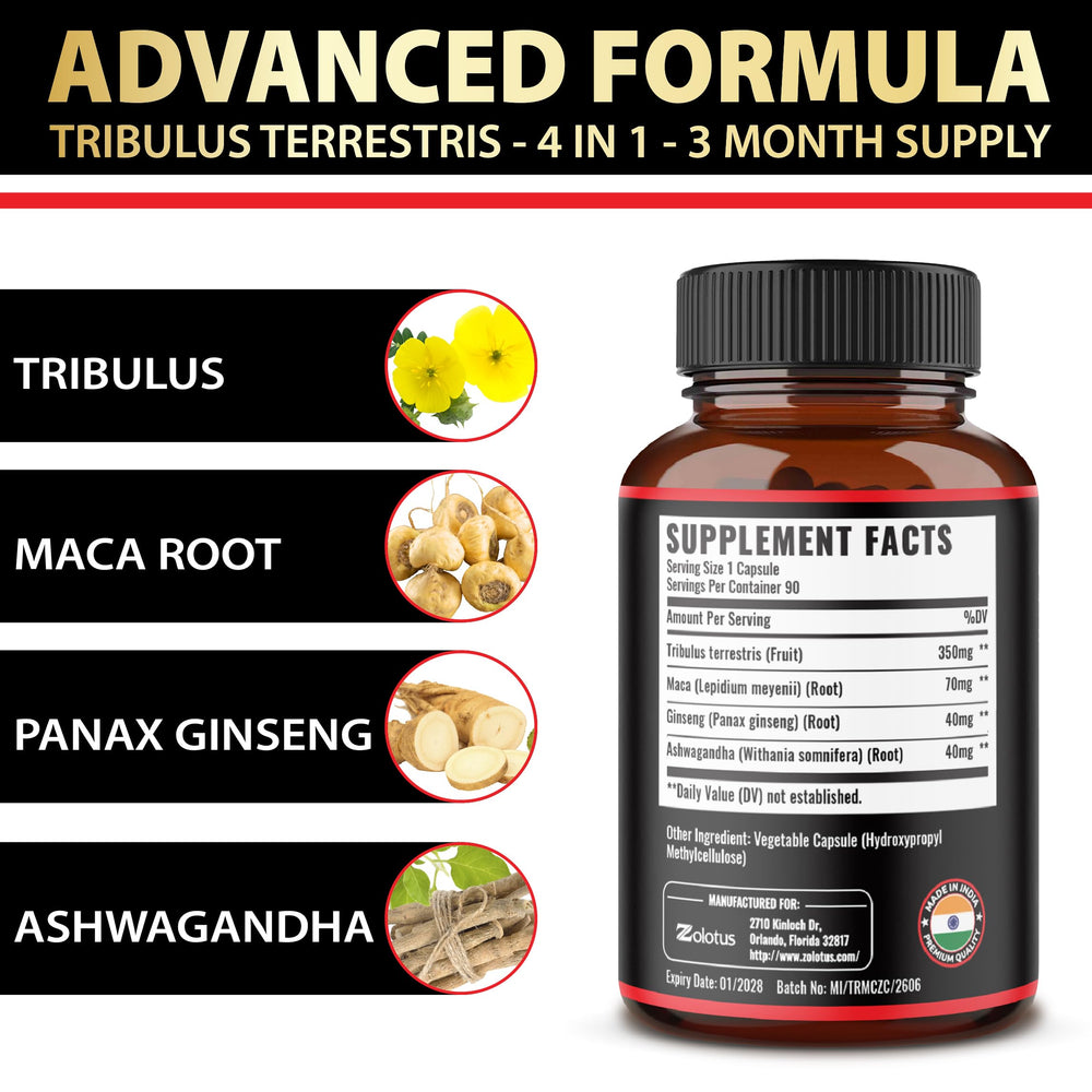 Bottle of Zolotus Premium Tribulus Terrestris Capsules