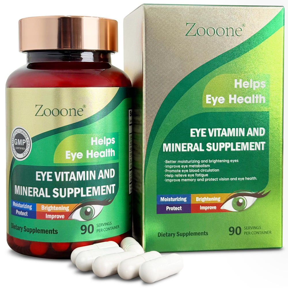 Zooone eye vitamins bottle label showing 90 capsules