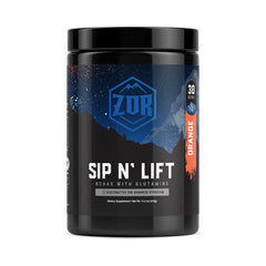 Front view of ZOR SIP 'N Lift BCAAs orange container with 30 servings