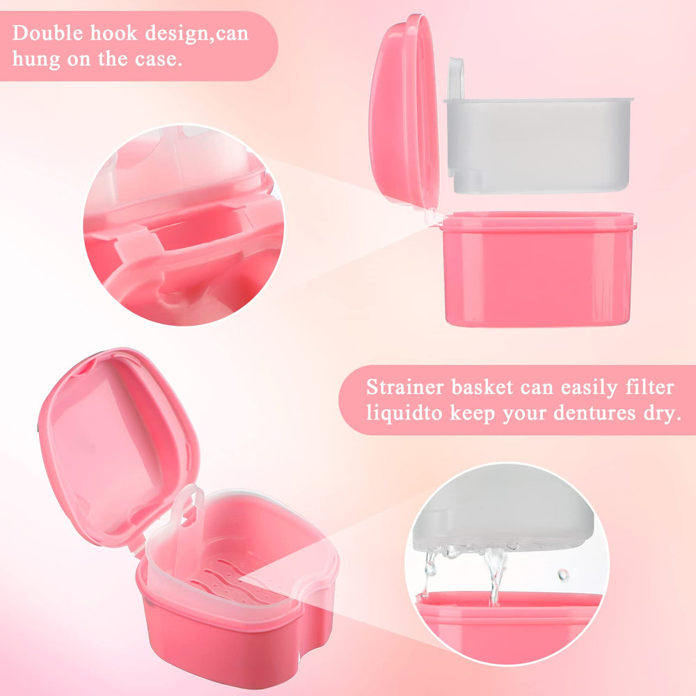 Zubebe denture case pink with drain basket
