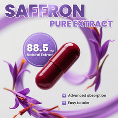 Close-up of the product label on ZuriVitaNex Saffron Capsules bottle