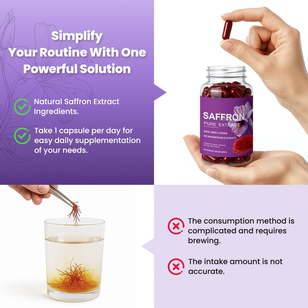 Saffron capsules positioned for mood balance and uplifted mood