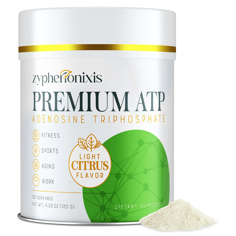 Zypherionixis ATP powder tub showing packaging for steady energy support