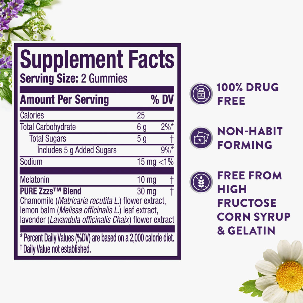 Travel-friendly ZzzQuil PURE Zzzs Advanced Melatonin Gummies bottle