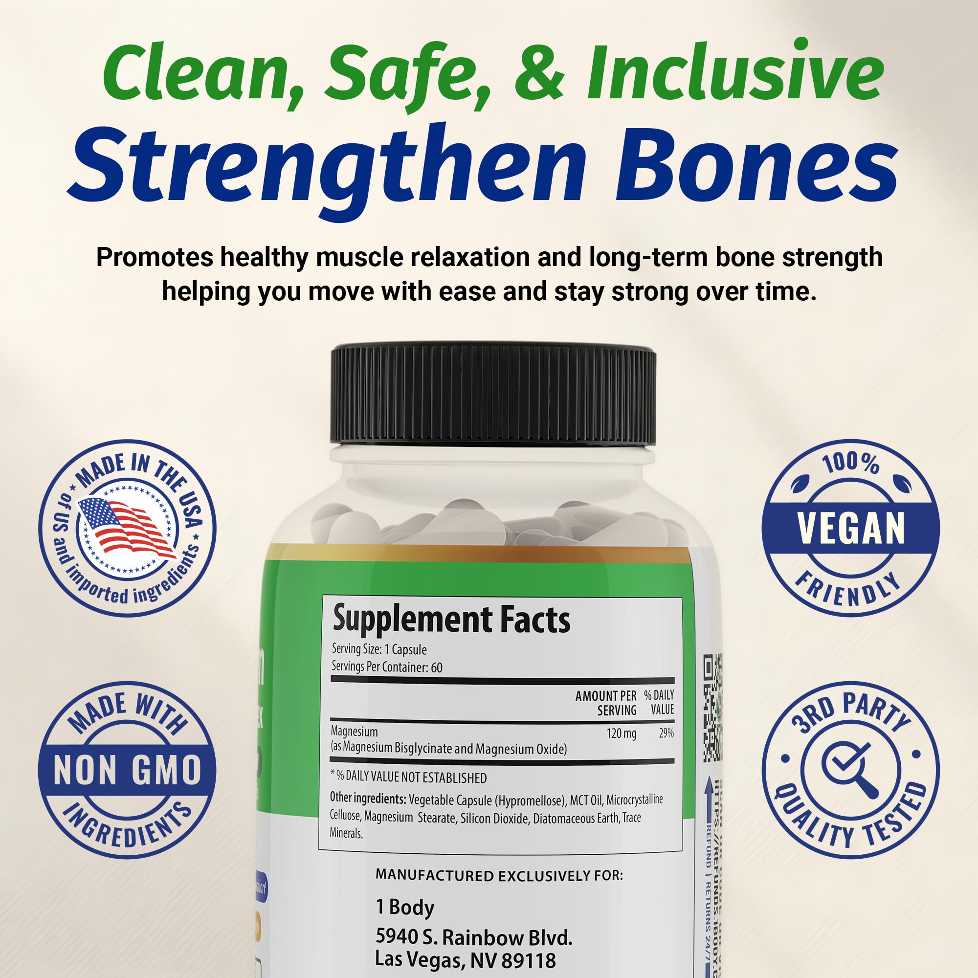 MCT oil and trace minerals included in 1 Body Magnesium Glycinate Complex