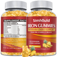 Product image: 1 pack vegan iron gummies 80mg pineapple flavor 60-count
