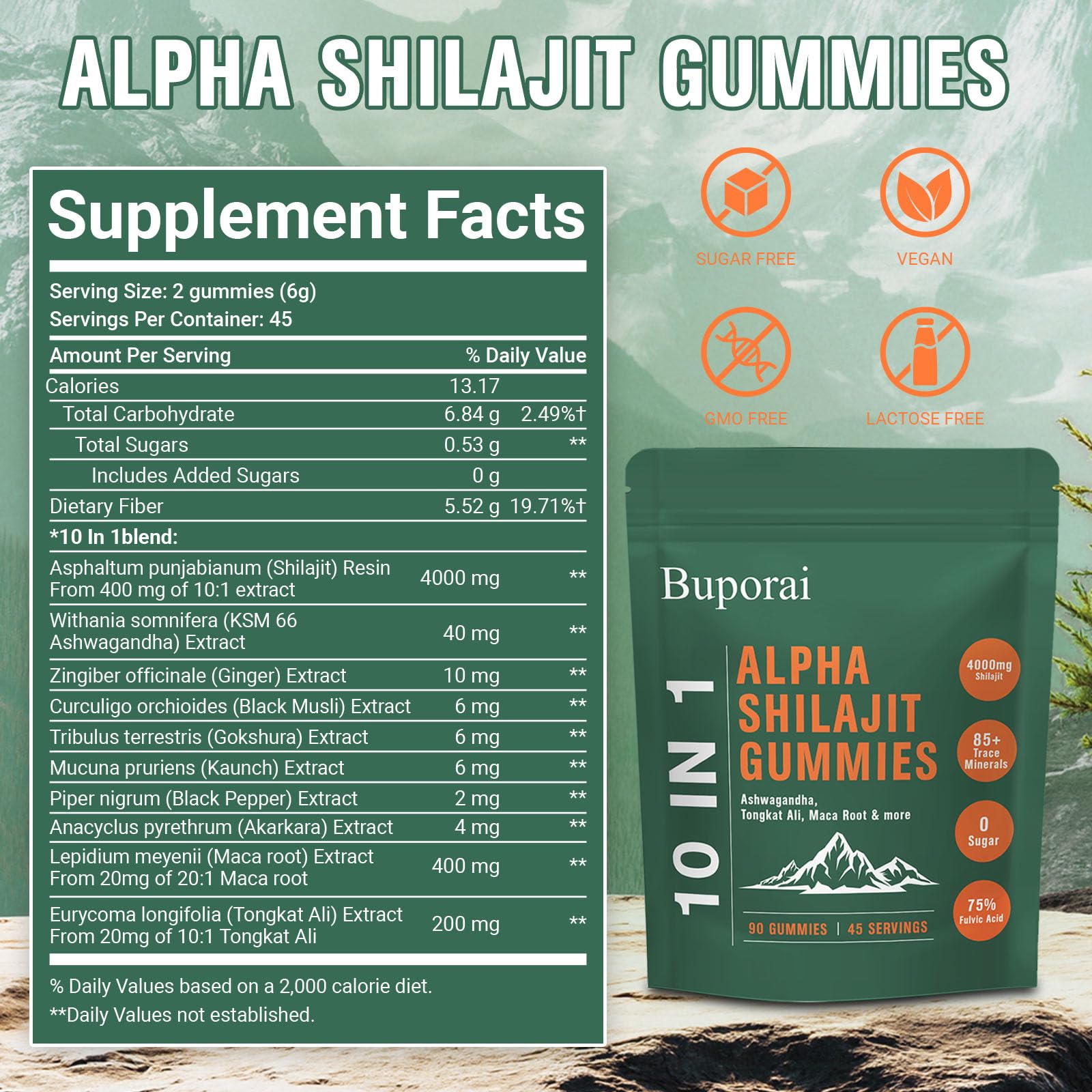 Ingredients highlight Shilajit, Ashwagandha, Tongkat Ali, Maca and botanicals