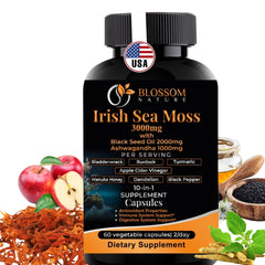 Packaging bottle of 10-in-1 Irish Sea Moss Veggie Caps 3000mg