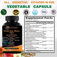 Close-up of Veggie Capsule ingredients featuring Irish Sea Moss blend