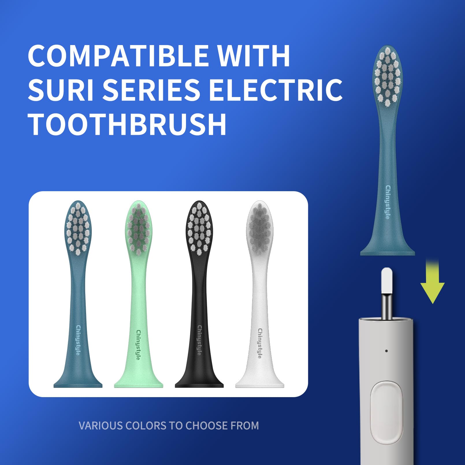 Replacement toothbrush heads compatible with Suri Sonic electric toothbrush in blue