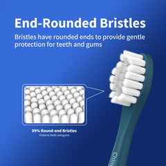 Deep contour cleaning with curved bristles on Suri Sonic replacement head in blue