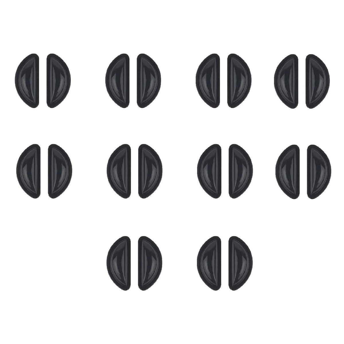 10 pairs of adhesive silicone eyeglass nose pads in black, size D
