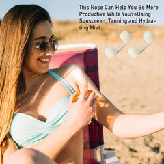 Filter inserted into nostril showing fit and size