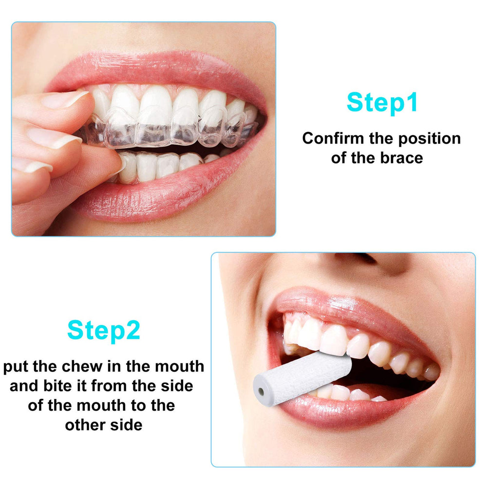 Close-up of orange, pink, and purple silicone aligner seaters