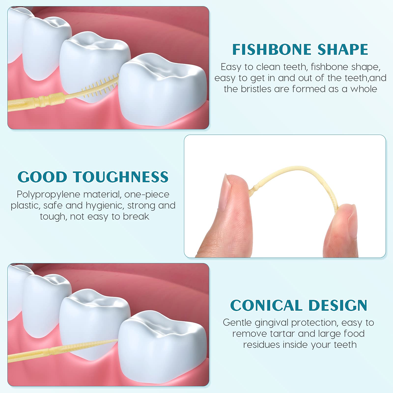Toothpicks cleaning between teeth to remove debris