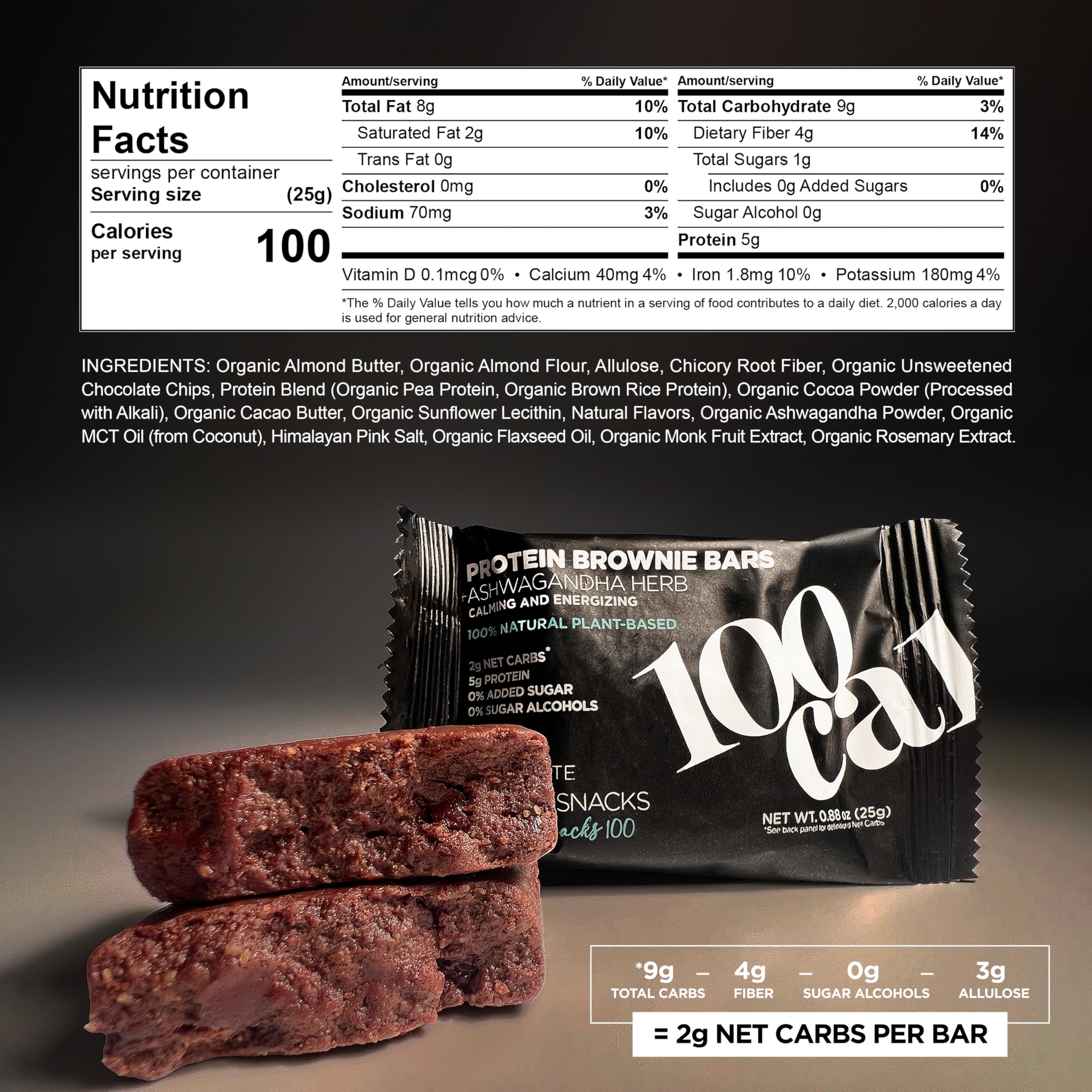 100Cal protein bar ingredients pea rice protein highlights plant-based nutrition