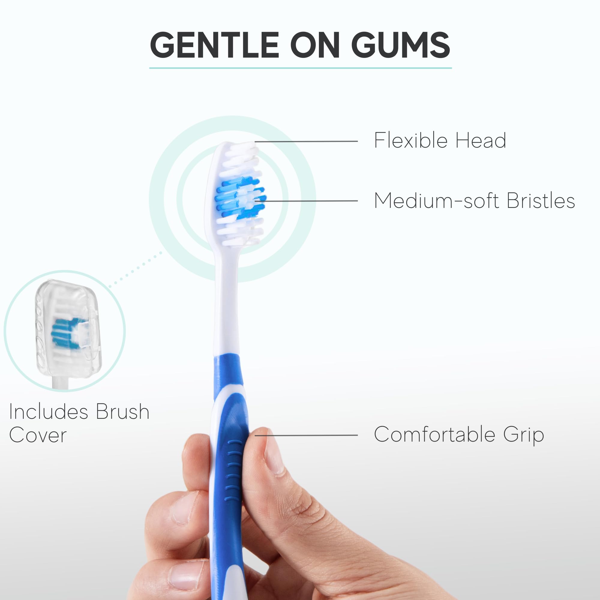 Close-up of white bristles and ergonomic handle