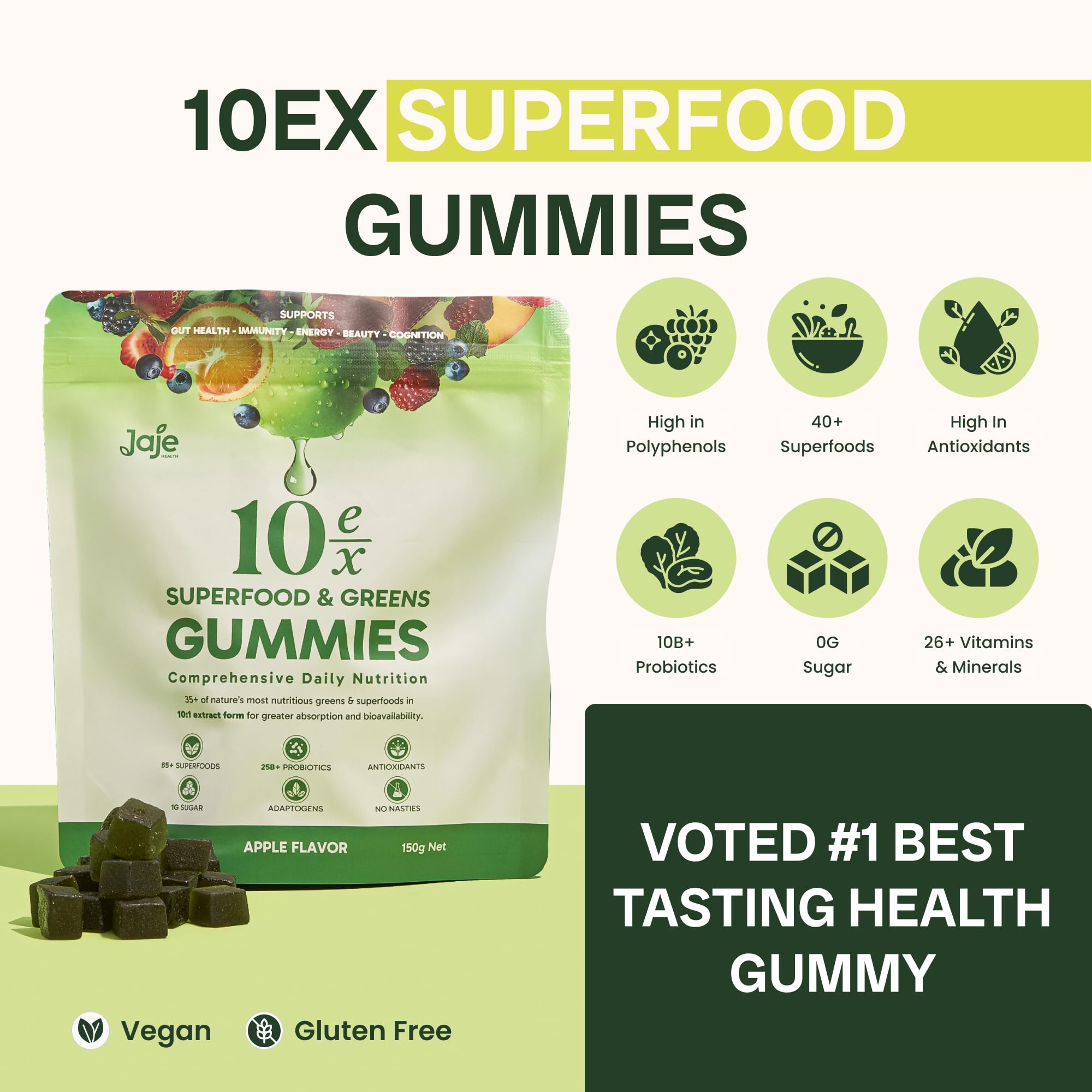 Gummies poured on a surface with greens background