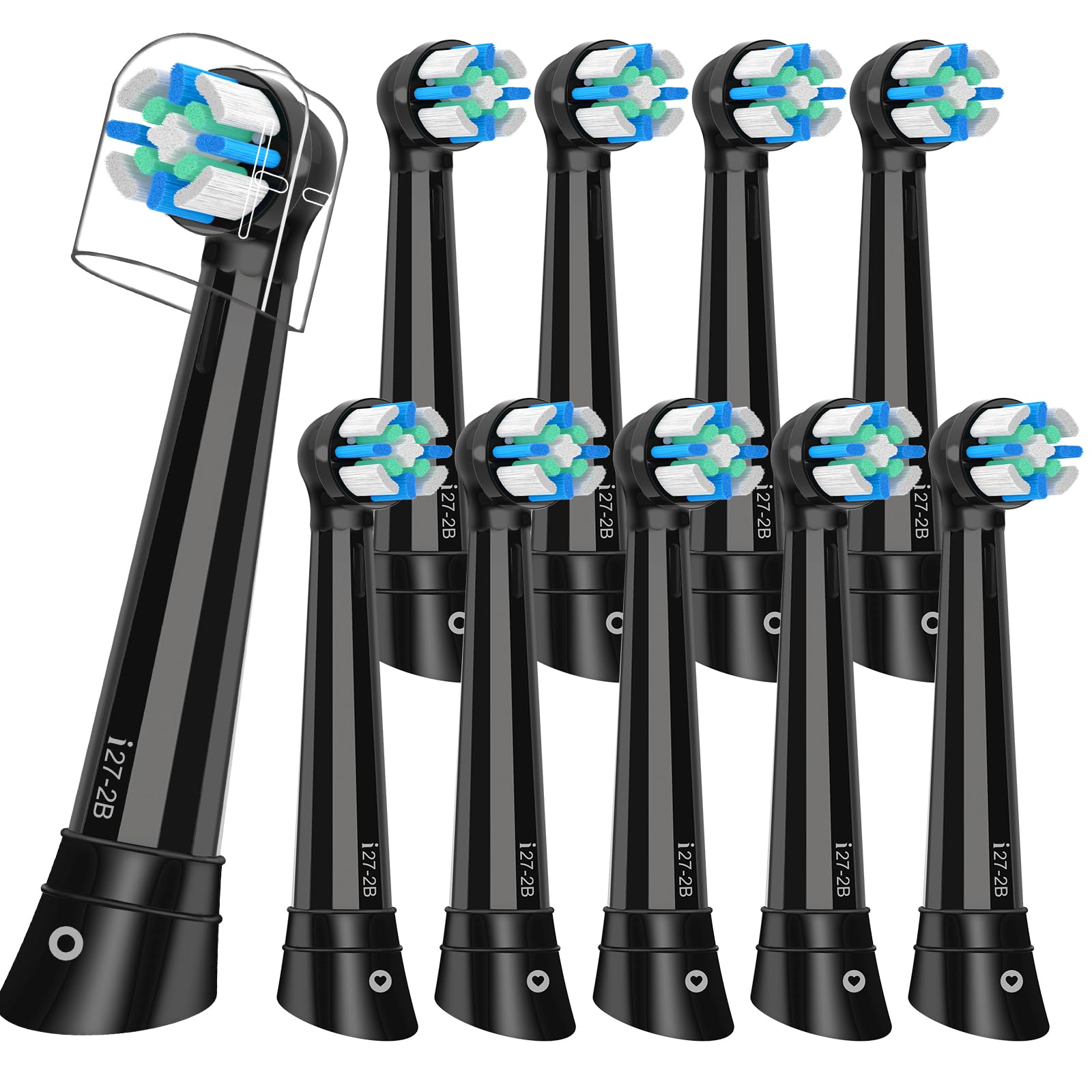 Box of 10 Oral-B iO compatible replacement toothbrush heads in black