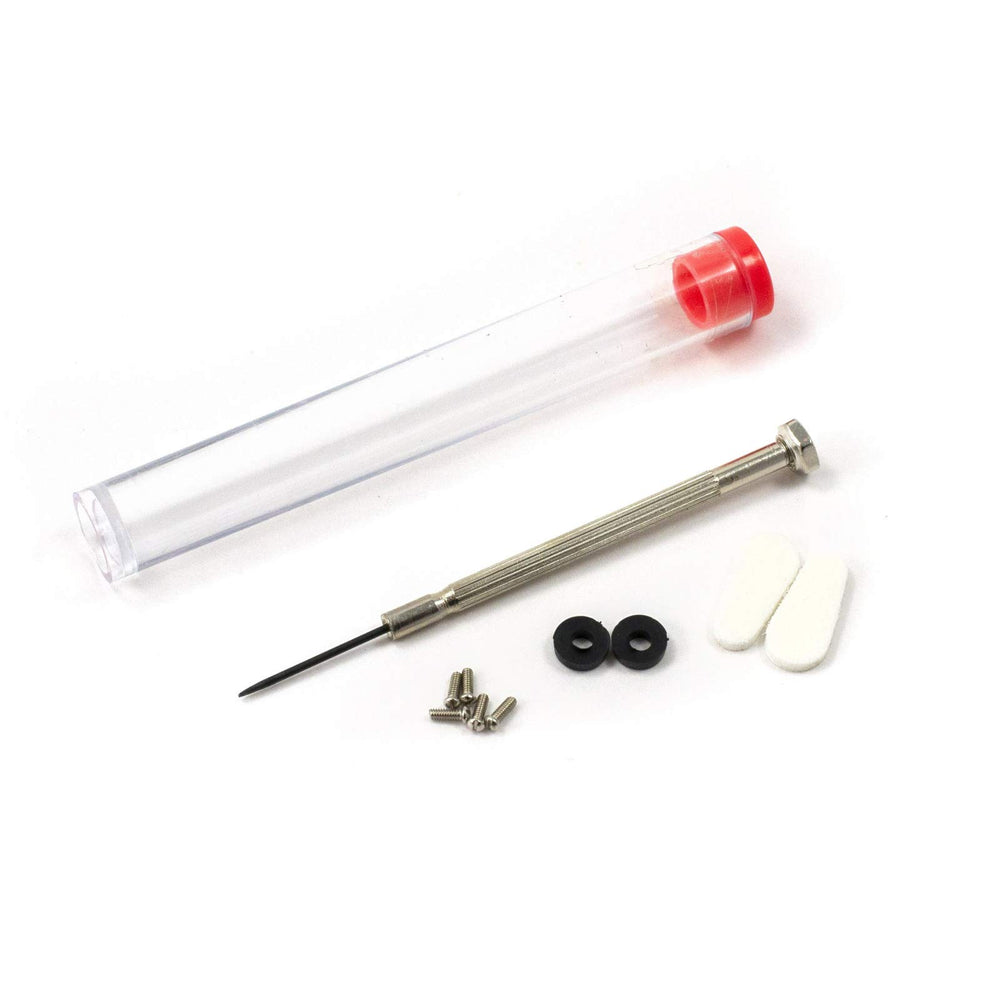 Compact eyeglasses repair kit case with screws and screwdriver