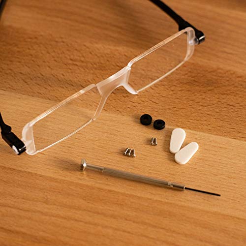 Universal eyeglasses repair kit components laid out