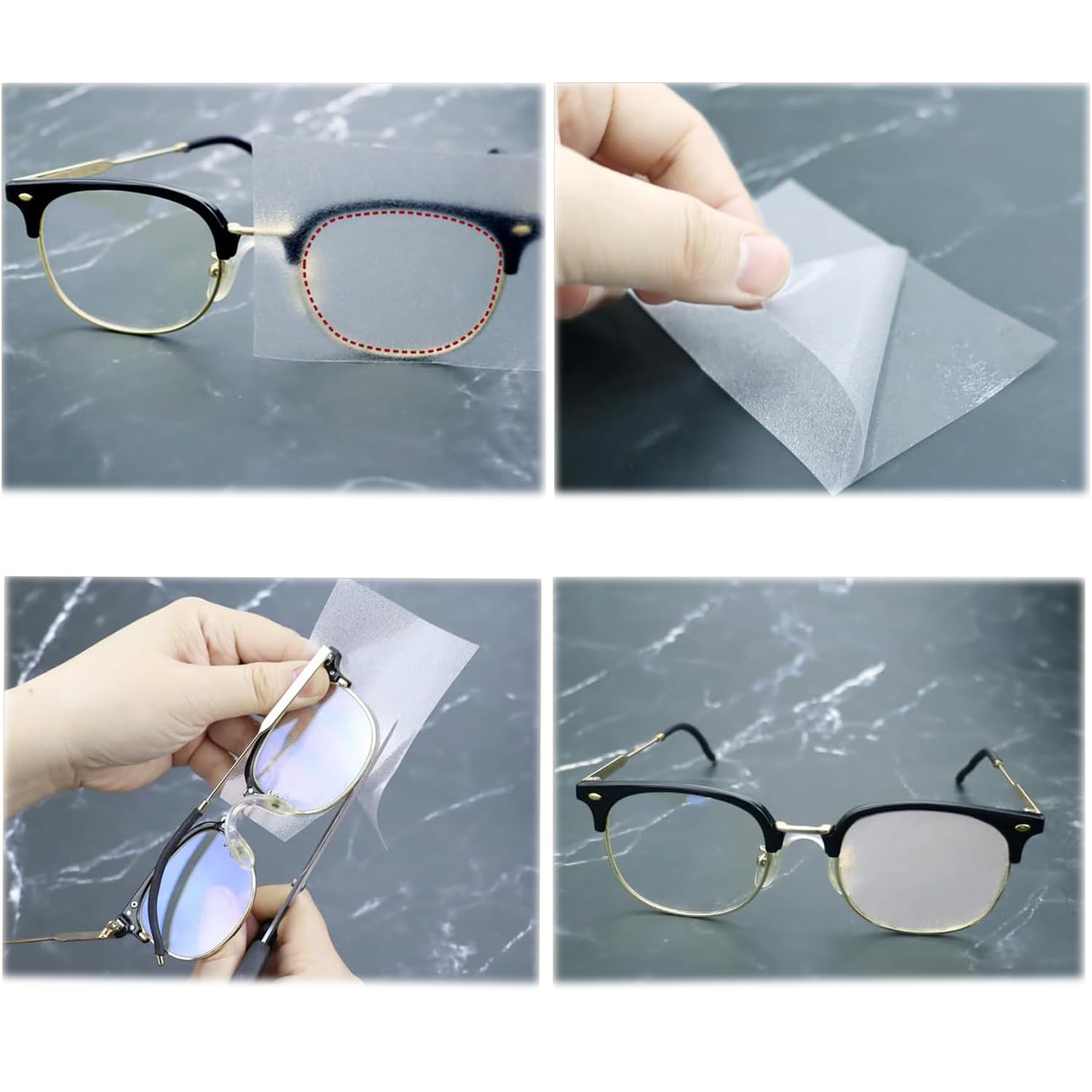 Eye patch attached to glasses lens showing suction without glue