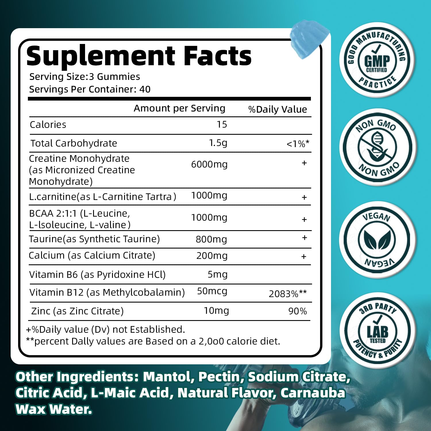 120-count bottle packaging for Creatine Monohydrate Gummies