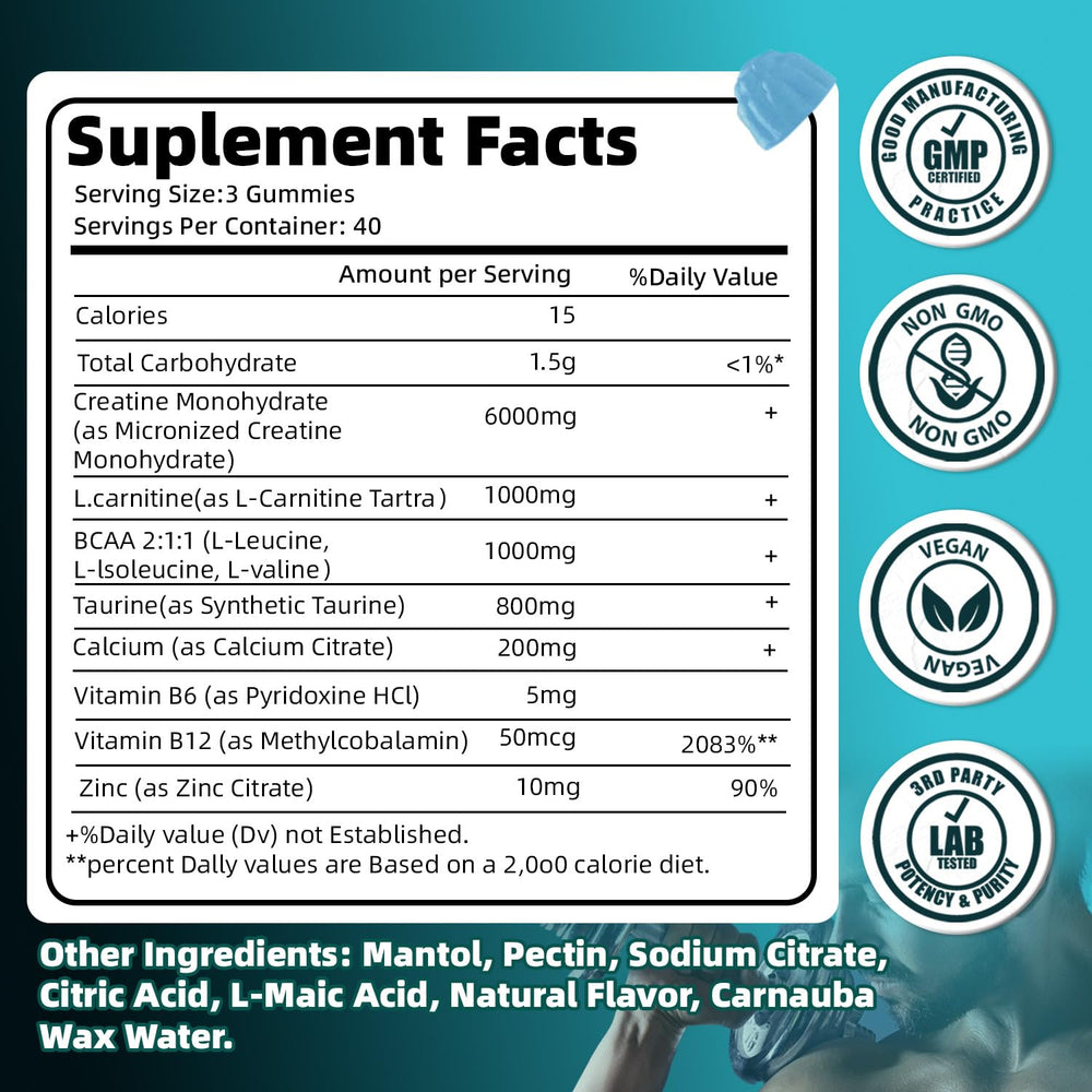 120-count bottle packaging for Creatine Monohydrate Gummies