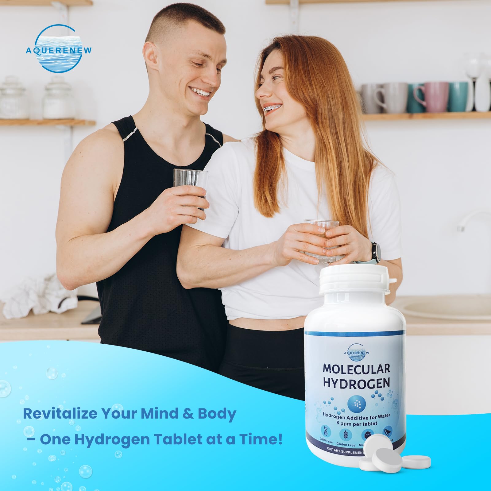 Bottle of 120 hydrogen tablets for drinking water