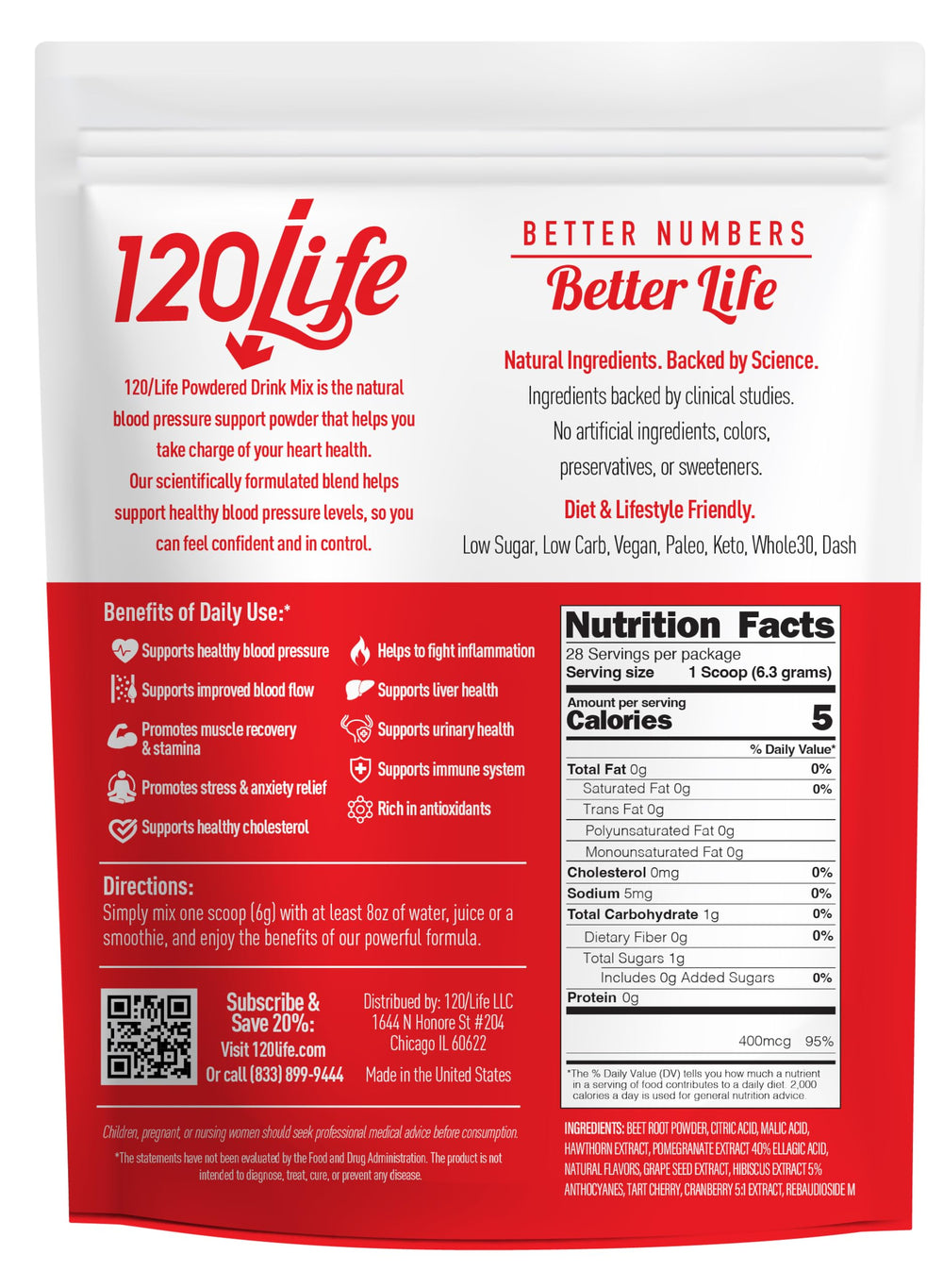 Beet root powder, cranberry, tart cherry powder, and pomegranate extract