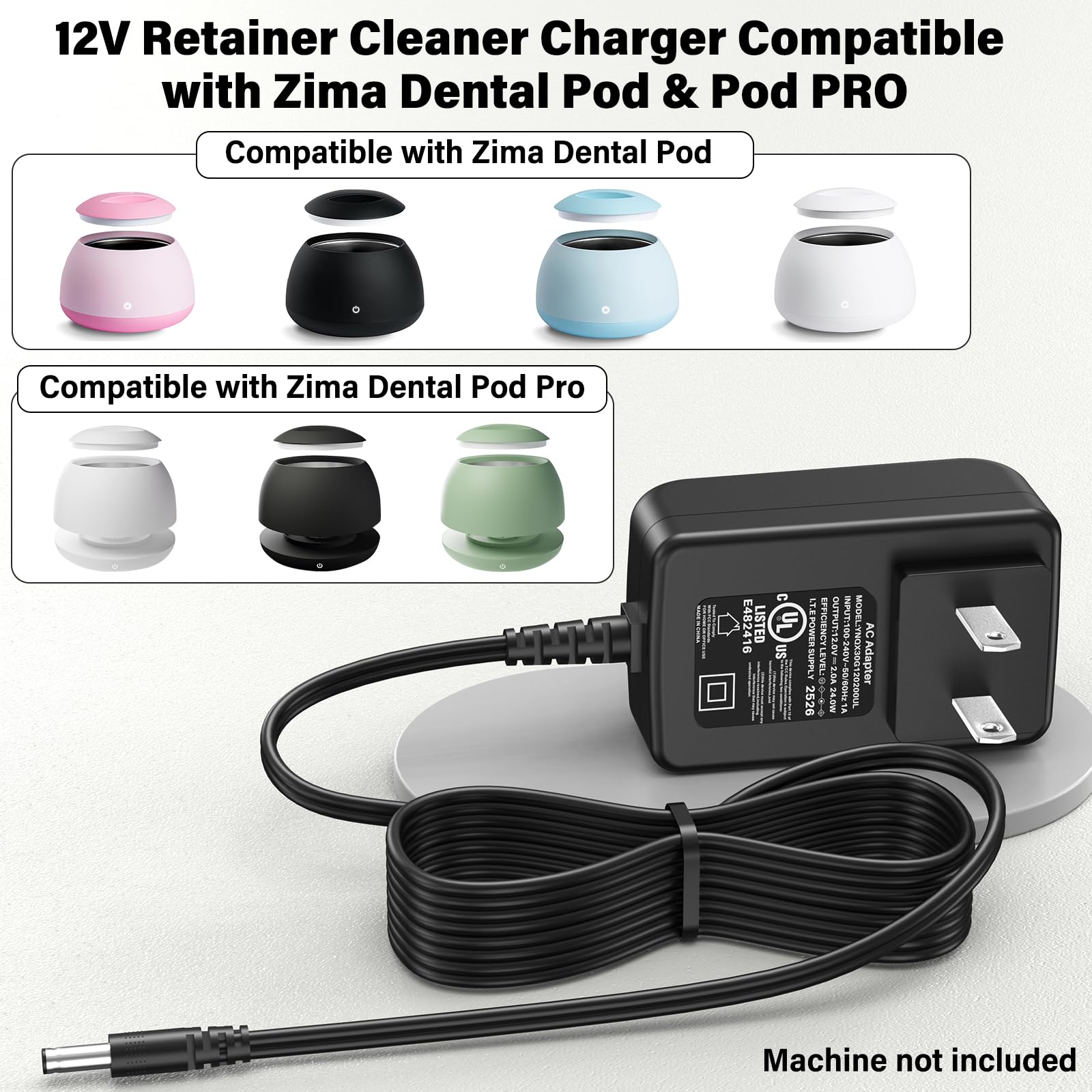 Replacement 12V power cord for Zima Dental Pod Ultrasonic Cleaner