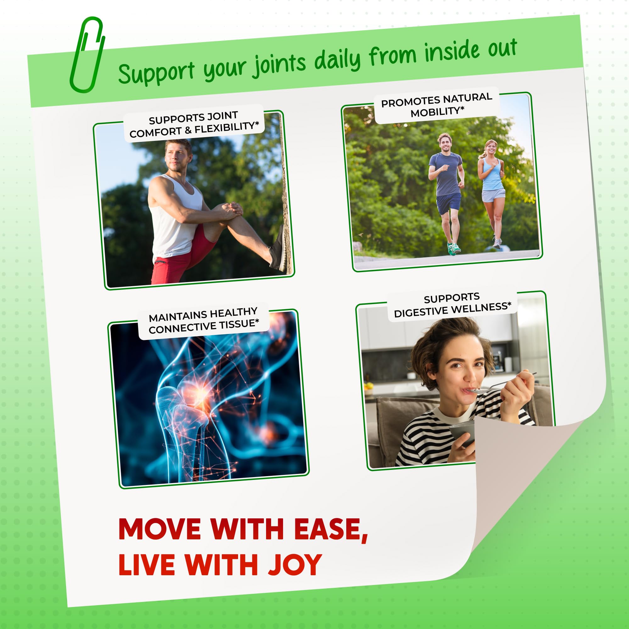 13-in-1 synergistic formula with MSM, hyaluronic acid and collagen peptides