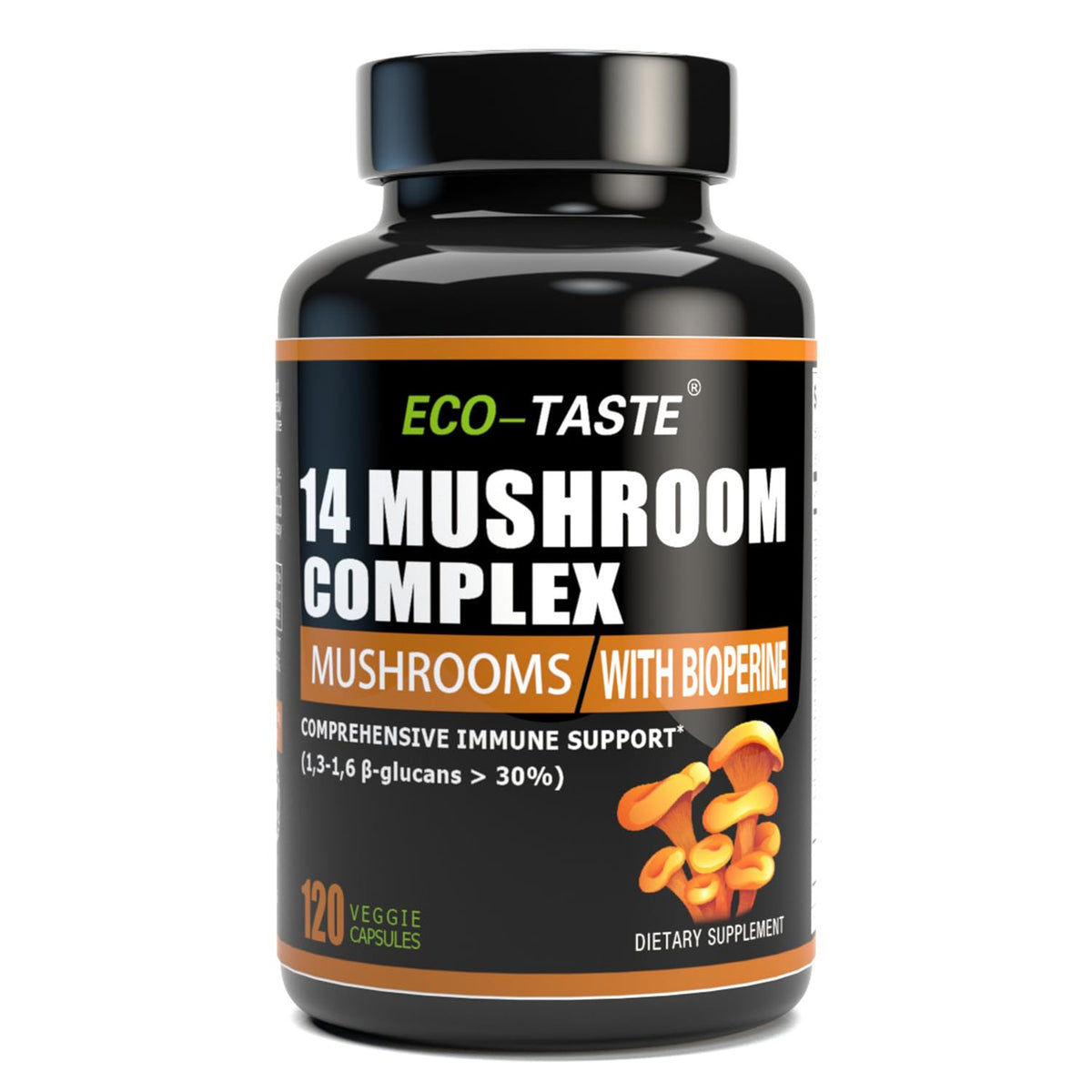 Front view of the 14 Mushrooms Supplement 120 Capsules bottle