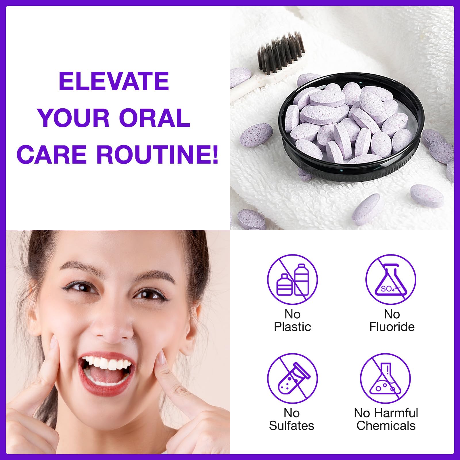 Fluoride-free toothpaste tablets label and ingredients