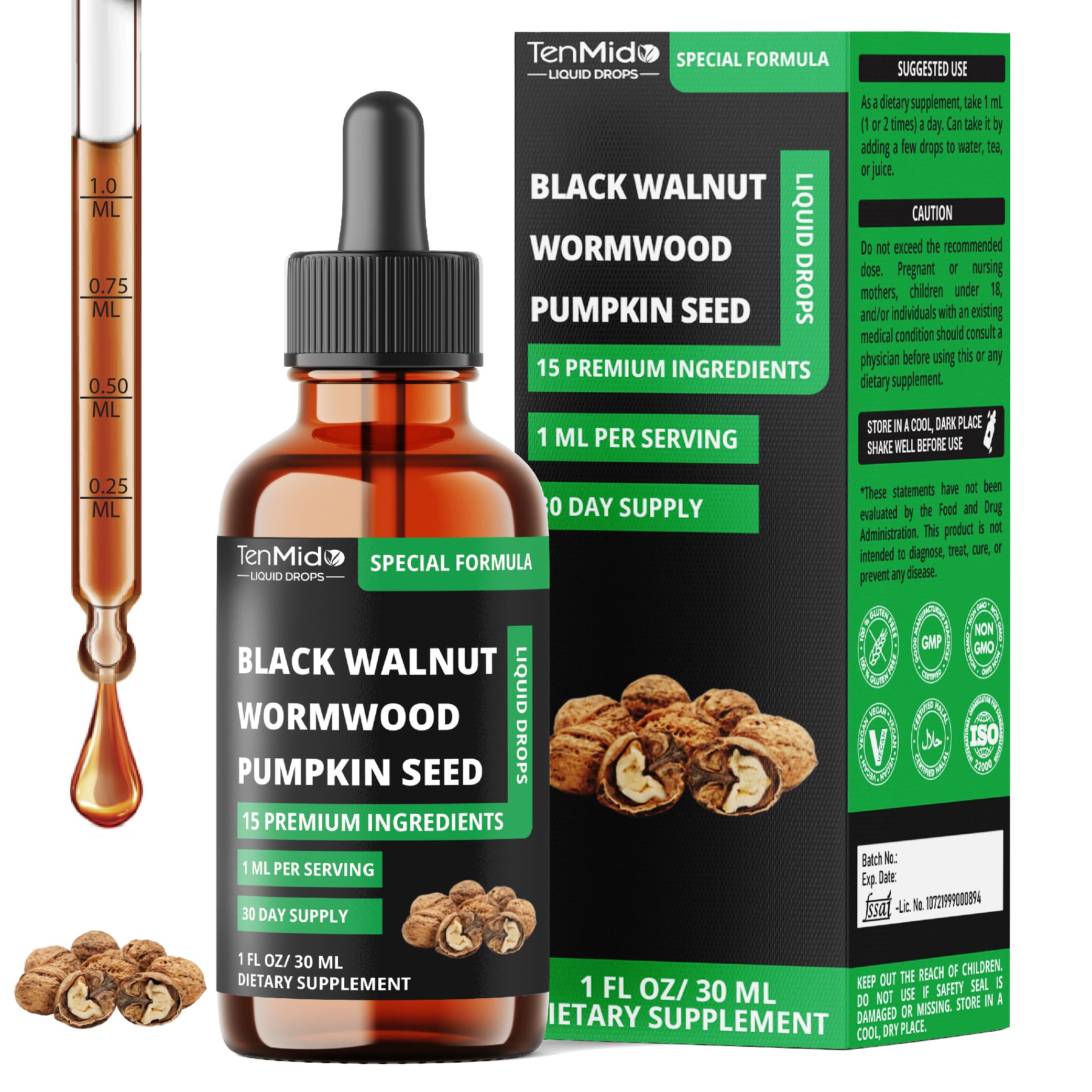Bottle of 15in1 Black Walnut Liquid Drops, 1 fl oz