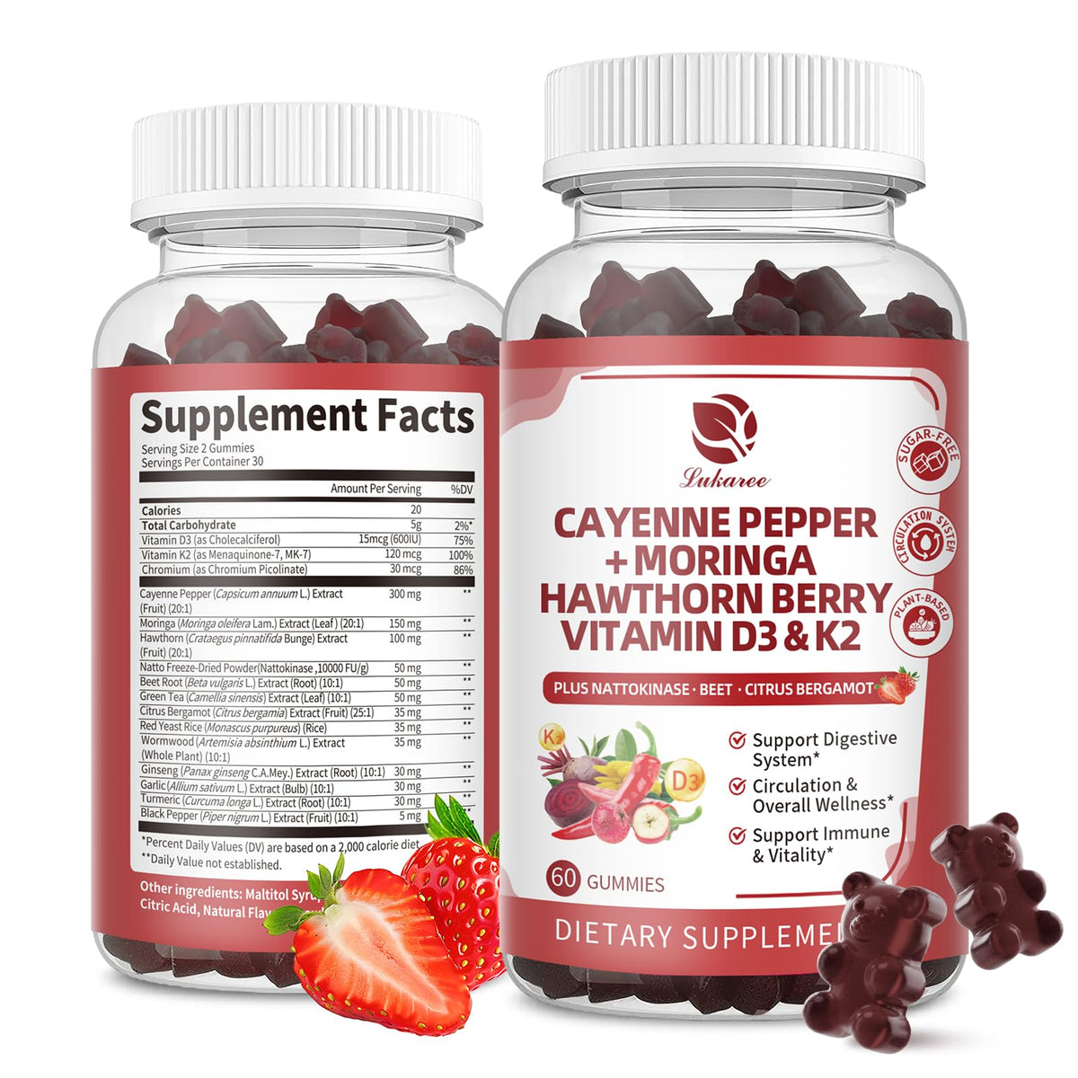 Front view of 16 in 1 Cayenne Pepper Gummies Sugar-Free bottle