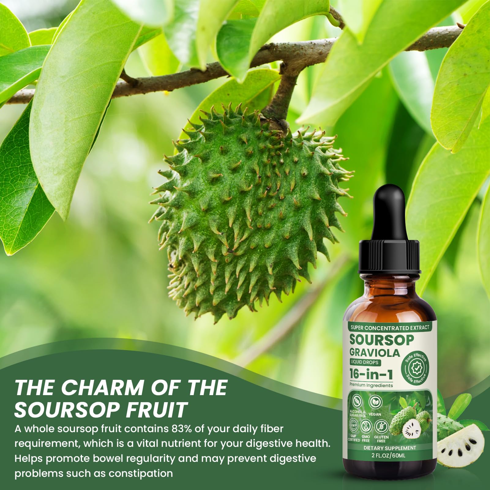 Close-up of bottle label showing 16-in-1 formula