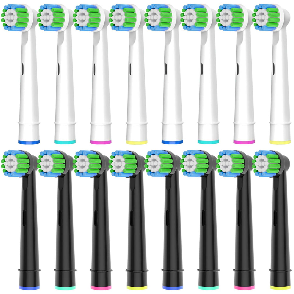 16 pack precision brush heads for Oral-B compatible toothbrush in white and black