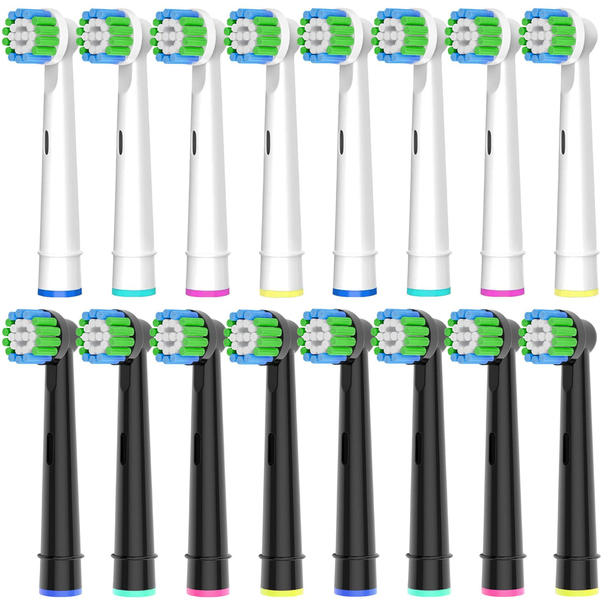 16 pack precision brush heads for Oral-B compatible toothbrush in white and black