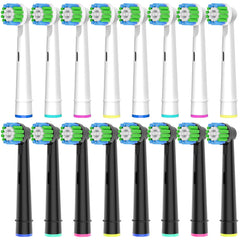 16 pack precision brush heads for Oral-B compatible toothbrush in white and black