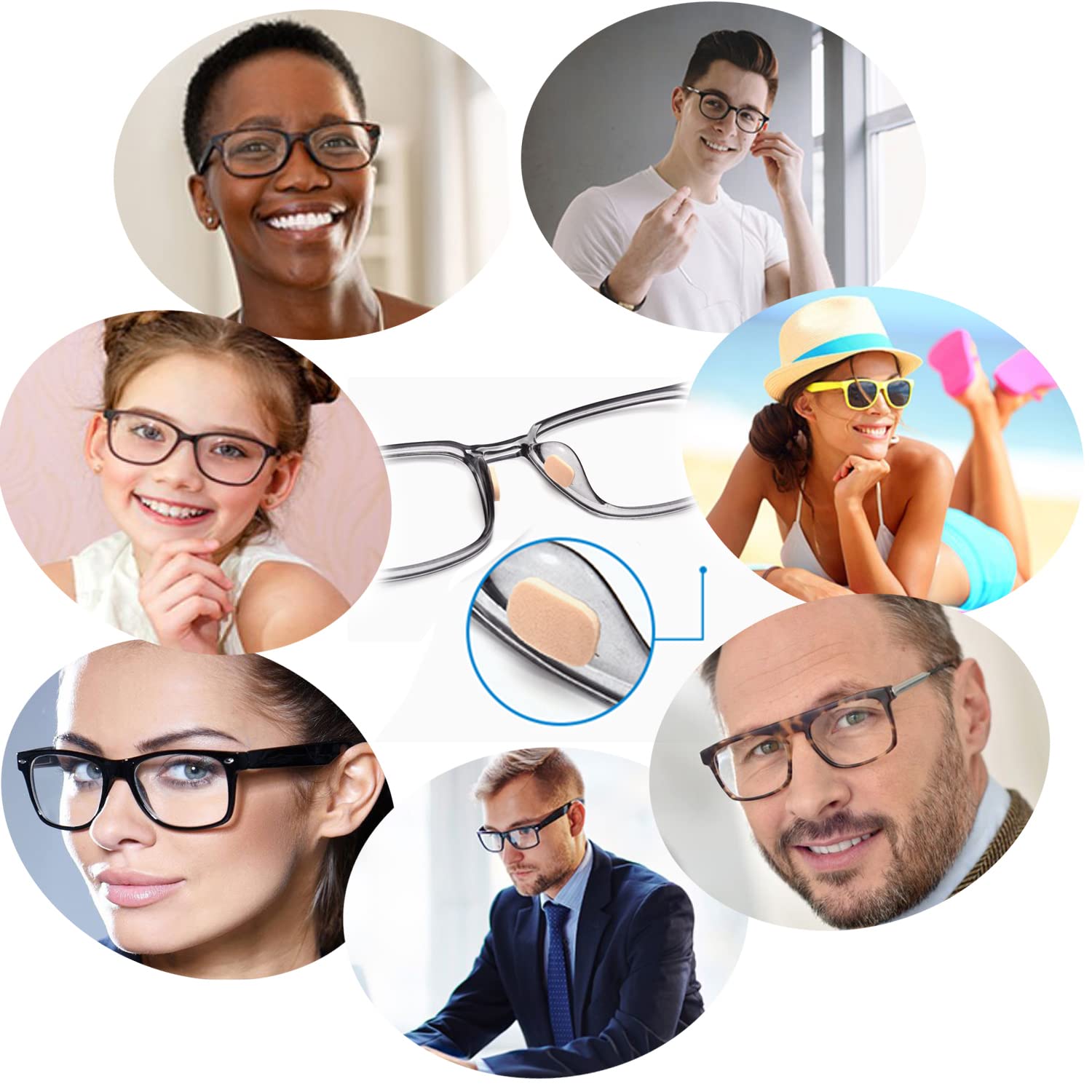 Nose pads compatible with plastic and wire glasses frames