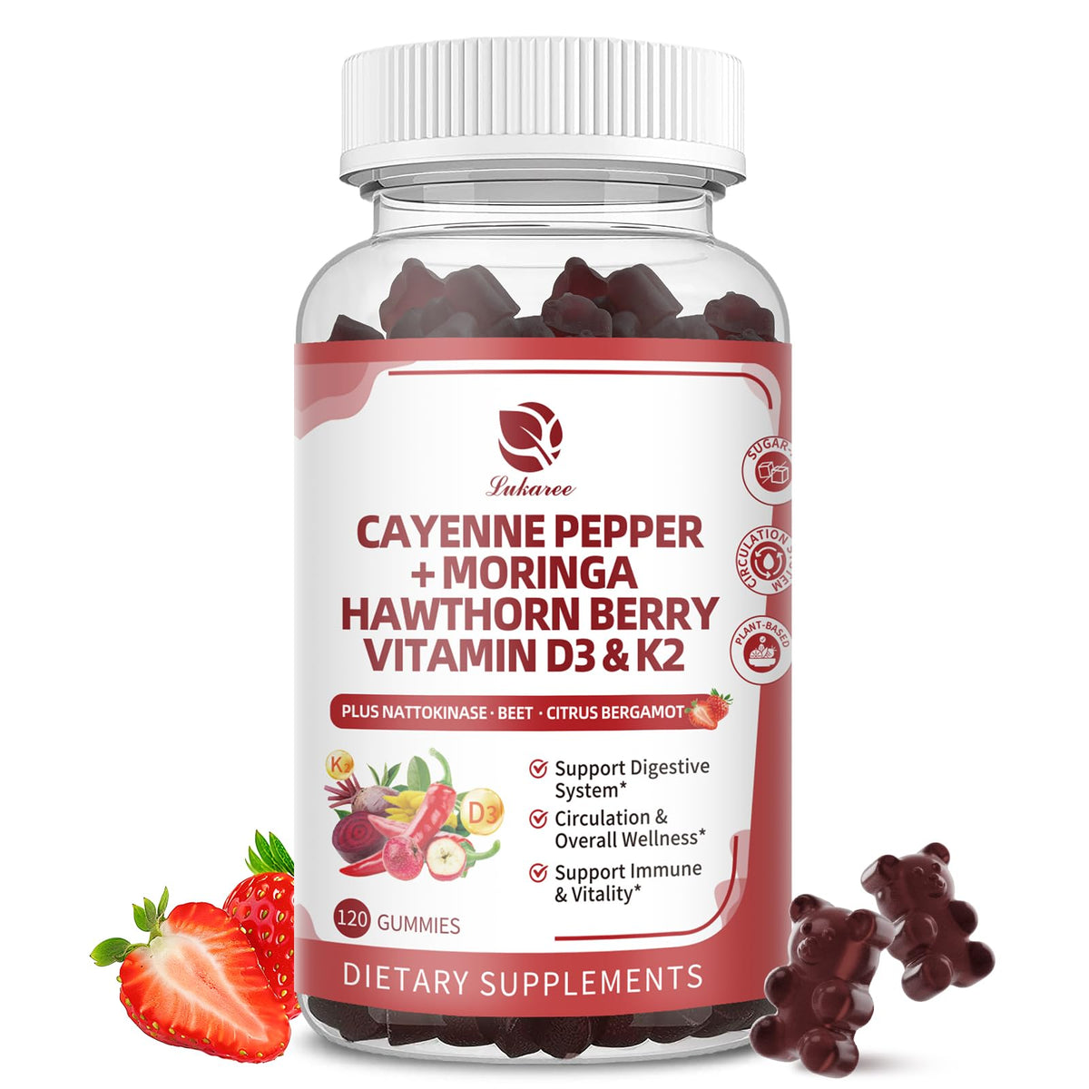 Front view of 16 in 1 Cayenne Pepper Gummies bottle (Sugar-Free)
